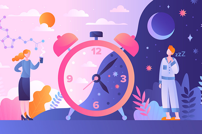 朝と夜の生活リズムイラスト